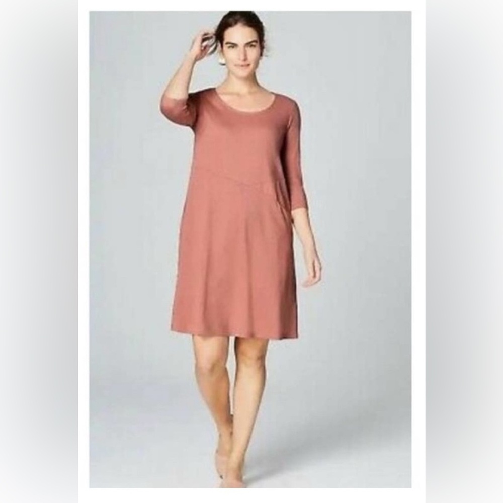 J.Jill pure jill easy knit seamed dress mauve dusty pink front pocket Size XL